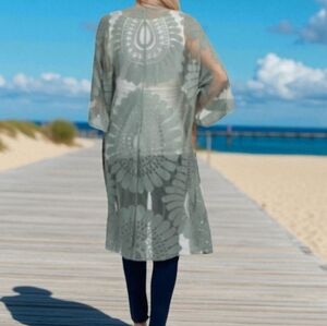 Rebellion Again Sage Green Sheer Lace Floral Kimono Cardigan
